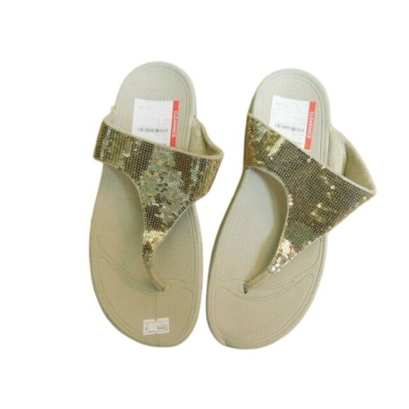 Fit Flop Fitflop Size 9 Gold Sequin Sandals NEW - Picture 3 of 4